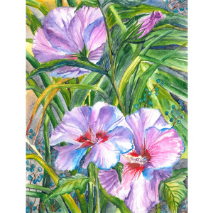 Kwiaty hibiskusa akwarela