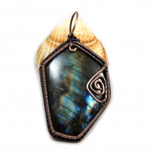 Labradoryt Amulet z miedzi z labradorytem unisex