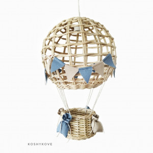 Lampa dziecięca balon handmade beż niebieski len