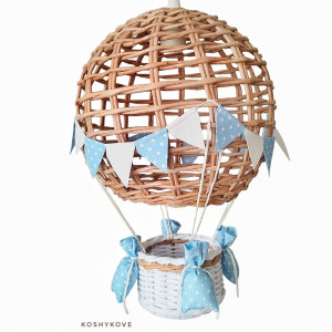Lampa dziecięca balon handmade natur biały niebieski kropki