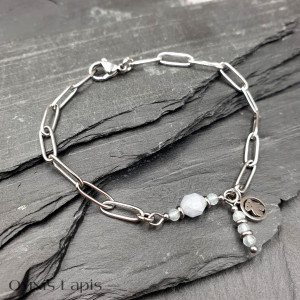 Łańcuchowa bransoletka z zawieszką Miś - akwamaryn