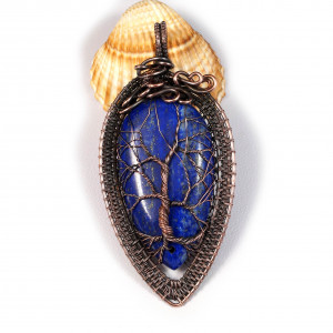Lapis Lazuli drzewko szczęścia miedziany amulet