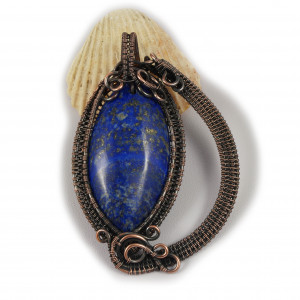 Lapis lazuli miedziany wisior z lapisem dwustronny