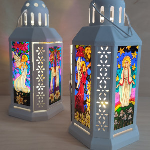 Latarenka Enrum lapion witrażowy ręcznie malowany 22x10x10cm