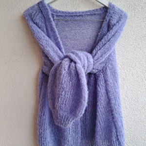 Lawendiwy kardigan moher z jedwabiem.Handmade.