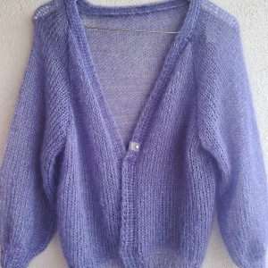 Lawendowy kardigan moher z jedwabiem. Handmade