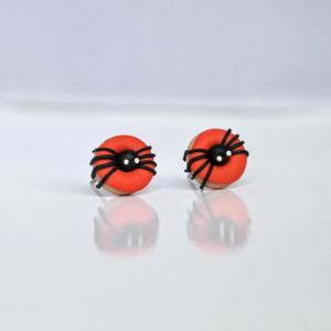 Lekkie dyniowe donuty z pająkami - kolczyki halloween (12 mm)