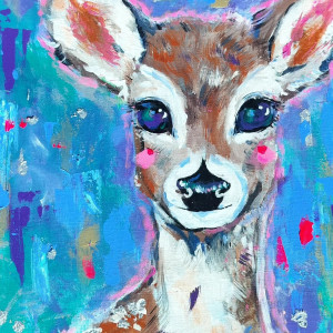 Leśne Serce, OBRAZ DO SALONU, sarenka, zwierzę mocy ORGINAŁ, UNIKAT