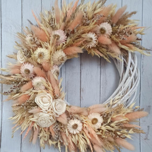 Letni wianek boho w pastelowych odcieniach, 35/40 cm