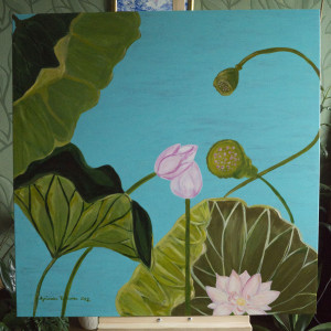 Lotus, lilie,, Nenufary 100 cm x 100 cm akryl