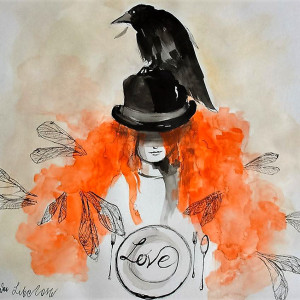 "LOVE" akwarela artystki Adriany Laube 40x40cm