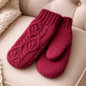 Luksusowo miękkie rękawiczki -100% wełny merynosów ~ Jagoda