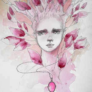 "Magnolia" portret akwarelami oraz ołówkiem na papierze A3