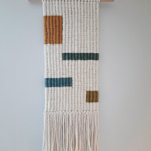 Makatka na ścianę w geometryczny wzór, Dekoracja ścienna w stylu boho.