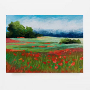 Makowa łąka -rysunek   formatu 18/24 cm - praca pastelami