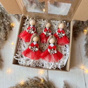 Makramowe Aniołki na Choinkę – Zawieszki Świąteczne Handmade (5 szt.)