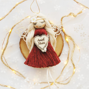 Makramowy Anioł Stróż - burgund | Pakowanie na prezent gratis