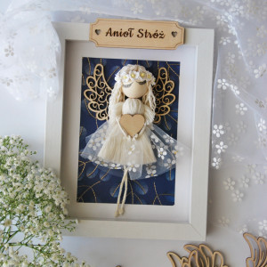 Makramowy anioł w ramce na urodziny itp.| Prezent urodzinowy