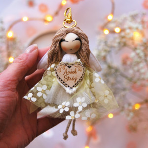 Makramowy breloczek Anioł Stróż biały | Aniołek brelok