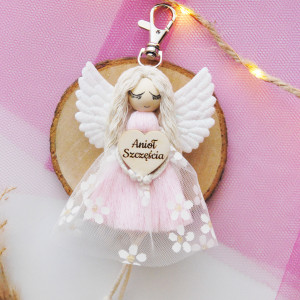 Makramowy breloczek Anioł Szczęścia | Aniołek na szczęście brelok