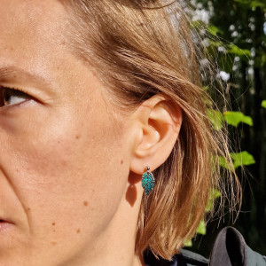 Małe kolczyki  listki srebrne turkusowe  stal