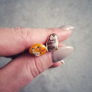 Małe kolczyki sztyfty- sowa i lis