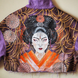 Malowana kurtka w stylu japońskim GEJSZA