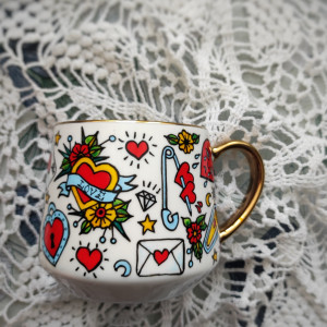 malowany kubek Tatuaż old school SERCA