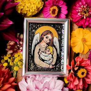 Malutki obraz na szkle Anioł z Dzieckiem