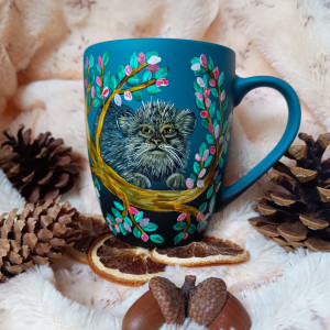 Manul stepowy ręcznie malowany kubek dla charakternych 300 ml.