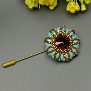 Marsala, szpila, broszka, beading