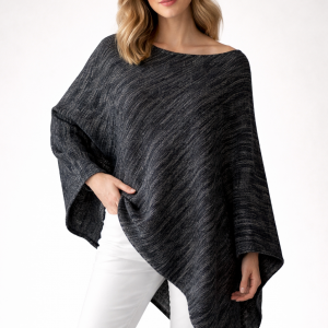Melanżowe asymetryczne szare poncho z merino superwash, styl unisex
