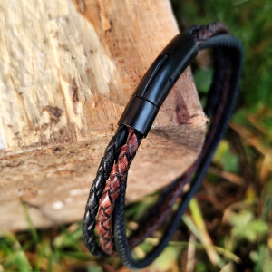 Męska bransoletka pleciona z prawdziwej skóry czarna brąz vintage