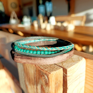 Męska bransoletka ze skóry z hematytem Produkt polski