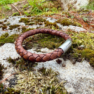 Męska pleciona bransoletka z prawdziwej skóry ciemny brąz vintage