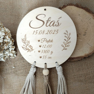 metryczka grawer prezent chrzest urodziny narodziny handmade  boho
