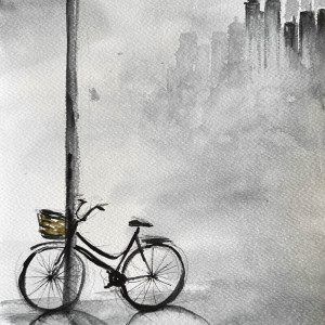 "Mgła w mieście" akwarela artystki Adriany Laube