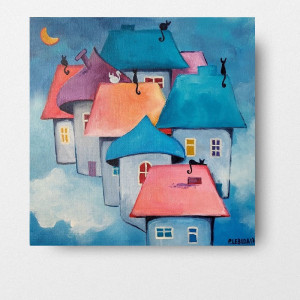 Miasteczko -obraz akrylowy formatu 25/25 cm