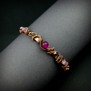 Miedziana bransoleta mankietowa z agatami III