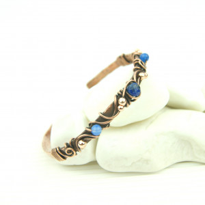 Miedziana bransoleta mankietowa z lapis lazuli
