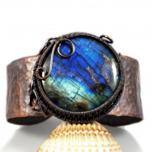 Miedziana bransoletka z labradorytem regulowana