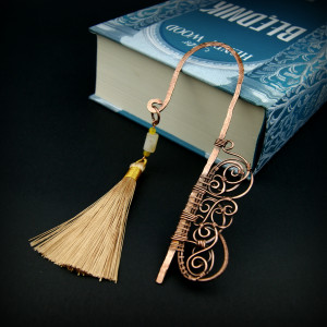 Miedziana zakładka do książki wire wrapping z cytrynem