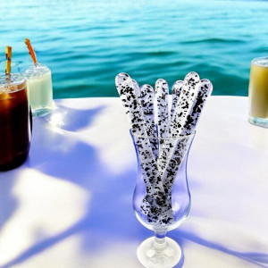 Mieszadełko szklane plażowe czarne do koktajli i napojów