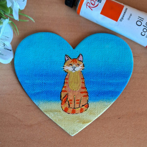 Mini obraz na płótnie malowany olejem Kot rudy pręgowany tiny painting