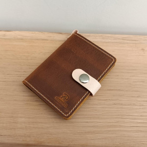 Mini portfel, skórzane etui na karty, jasny brąz