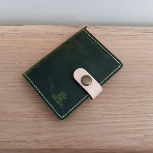 Mini portfel, skórzane etui na karty, zieleń