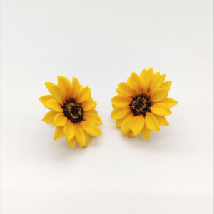 Miniaturowe kolczyki słoneczniki, żółte, stal nierdzewna, glina
