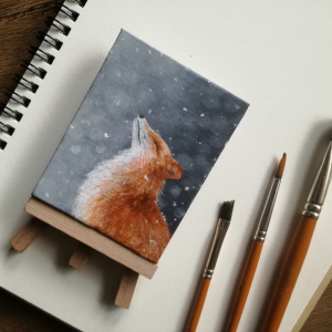 Miniaturowy obraz na płótnie zimowy lis