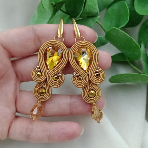 Miodowe musztardowe złote bursztynowe kolczyki klipsy