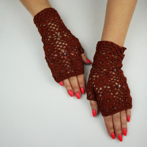 Mitenki handmade brązowe